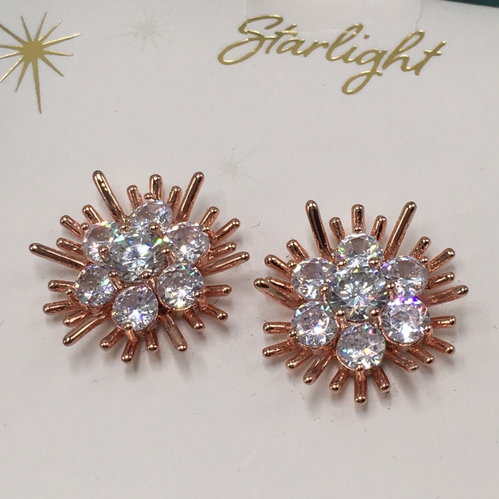 14k rose gold earrings diamond silver studs - Picture 2 of 7